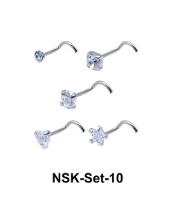 5 Silver Nose Stud Sets NSK-SET-10